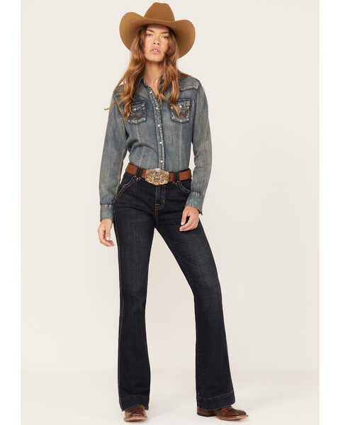 Image #1 - Rock & Roll Denim Women's Dark Wash High Rise Trouser Jeans, Blue, hi-res