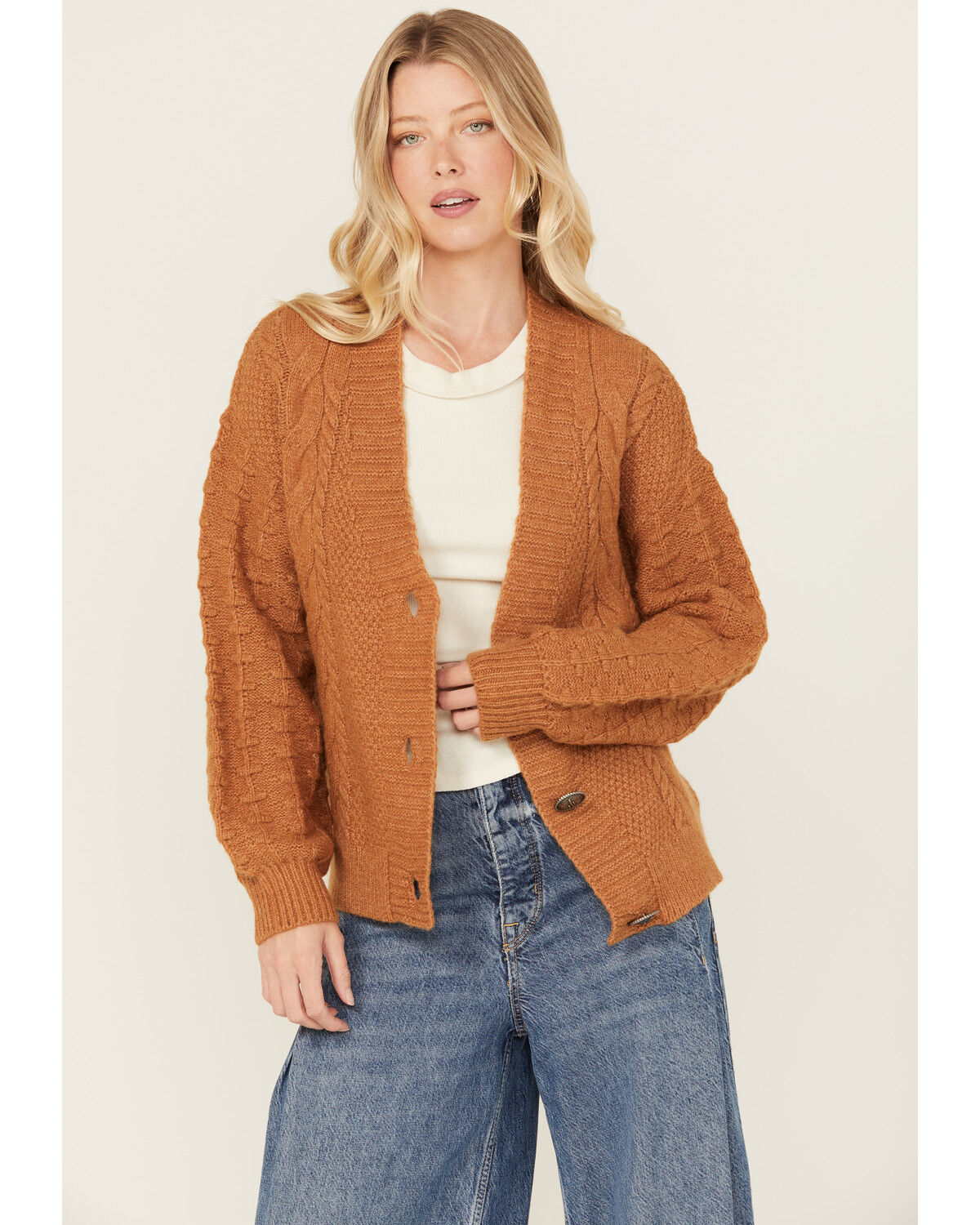 Image #1 - Cotton & Rye Women's Cactus Button Cardigan, Gold, hi-res
