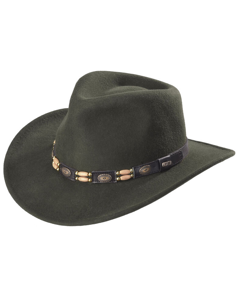 Scala Olive Wool Felt Concho Band Outback Hat, Olive, hi-res