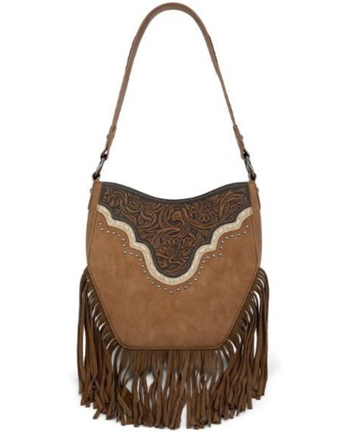 Image #1 - Montana West Women's Tooled Fringe Hobo Shoulder Bag, Brown, hi-res