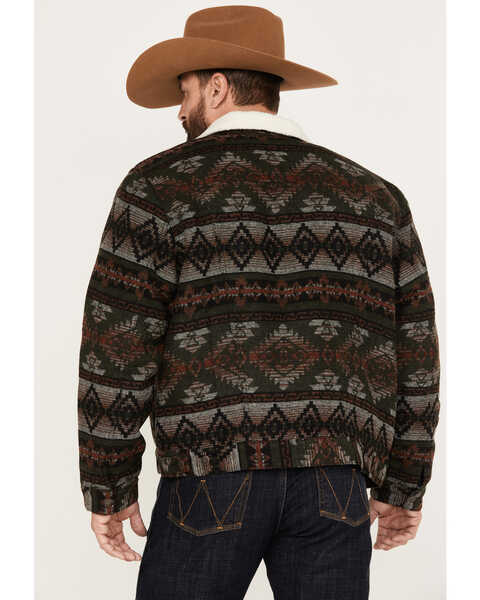 Image #4 - Wrangler Men's Southwestern Print Sherpa Button Down Jacquard Jacket, Olive, hi-res