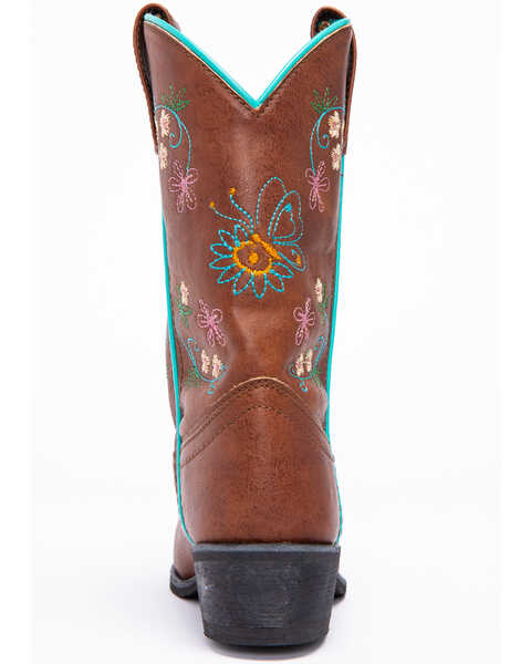Image #5 - Shyanne Girls' Floral Embroidery Western Boots - Snip Toe, Brown, hi-res