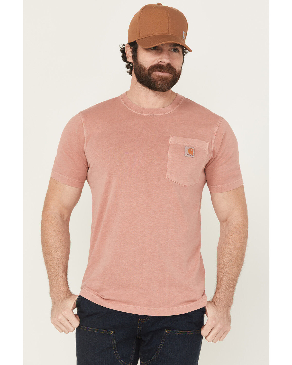 Image #1 - Carhartt Men's Re-Engineered Relaxed Fit Lightweight Short Sleeve Garment Dyed Work T-Shirt, Rose, hi-res