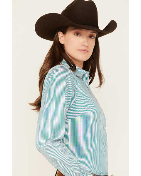 Image #2 - Cinch Women's TENCEL™ Striped Long Sleeve Button-Down Western Core Shirt , Teal, hi-res