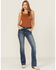 Image #3 - Grace in LA Women's Medium Wash Mid Rise Cow Skull and Horseshoe Pocket Bootcut Denim Jeans, , hi-res