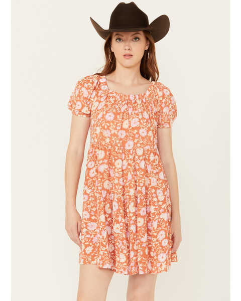 Sade & Sage Women's With Love Floral Mini Dress, Coral, hi-res