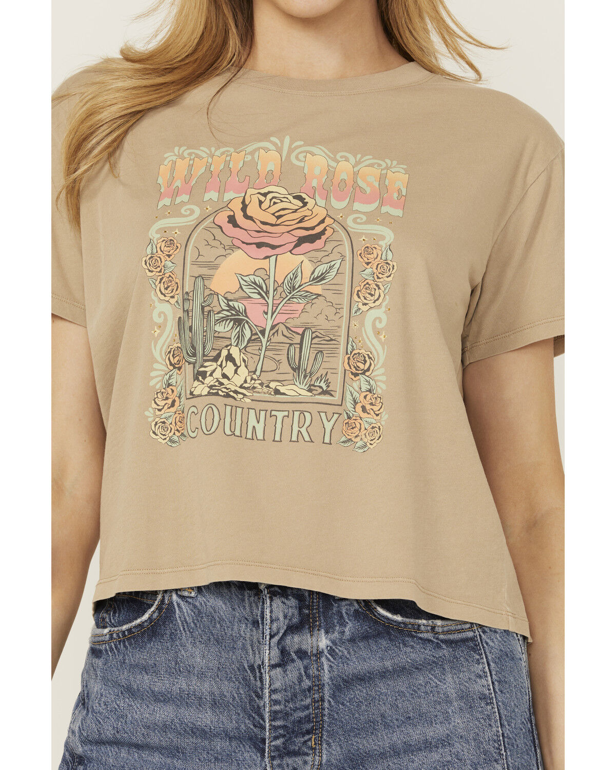 Image #3 - White Crow Women's Wild Rose Rhinestone Short Sleeve Graphic Tee, Grey, hi-res