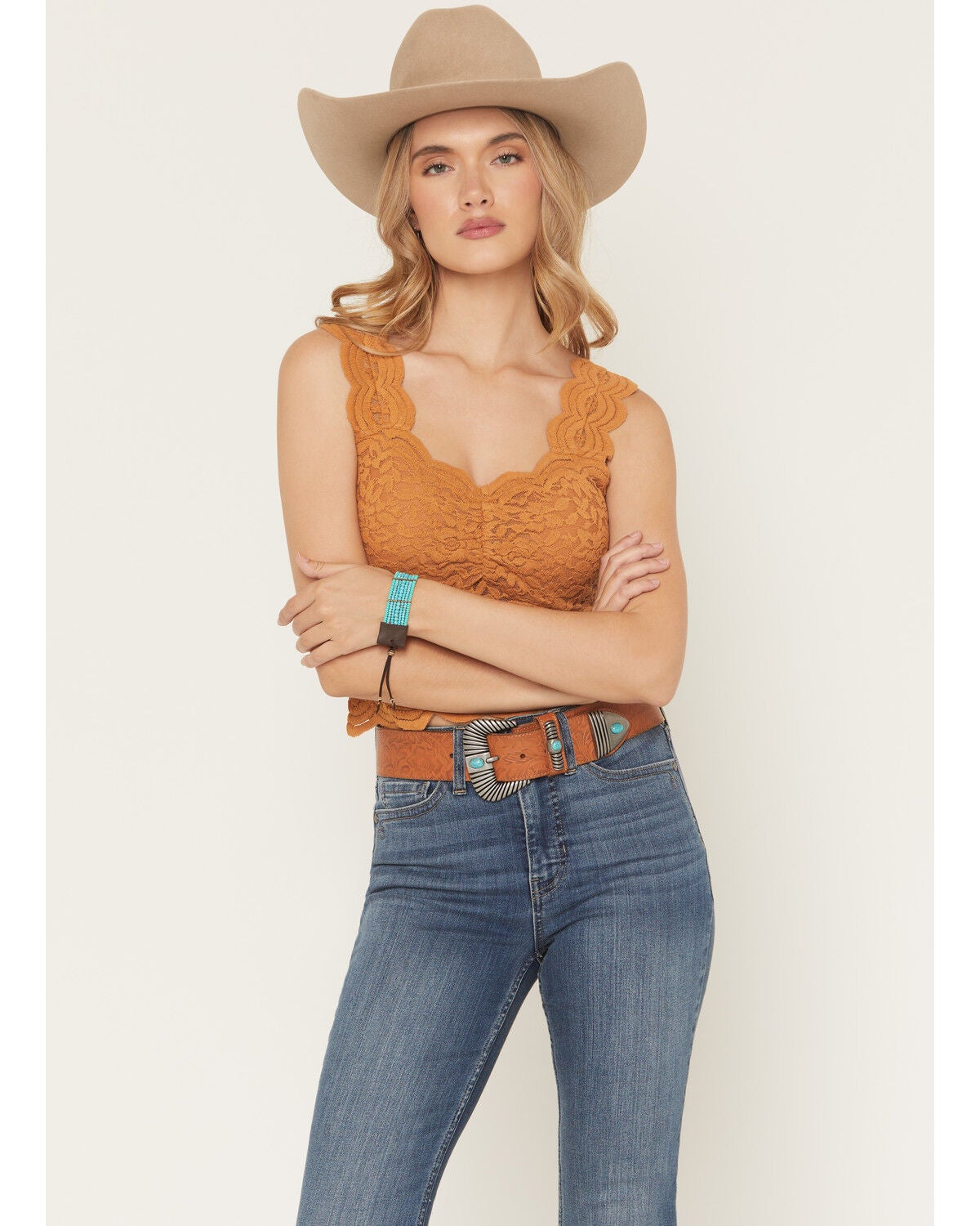 Shyanne Women's Solid Lace Tank Top, Pecan, hi-res