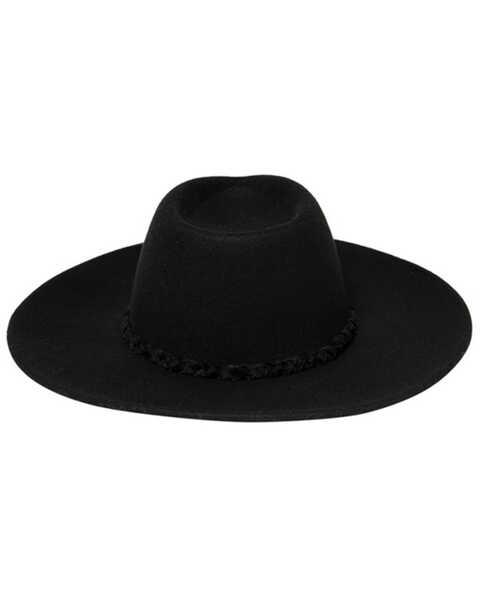 Image #2 - San Diego Hat Co. Women's Retreat Braided Hair Trim Wool Felt Fedora Hat , Black, hi-res
