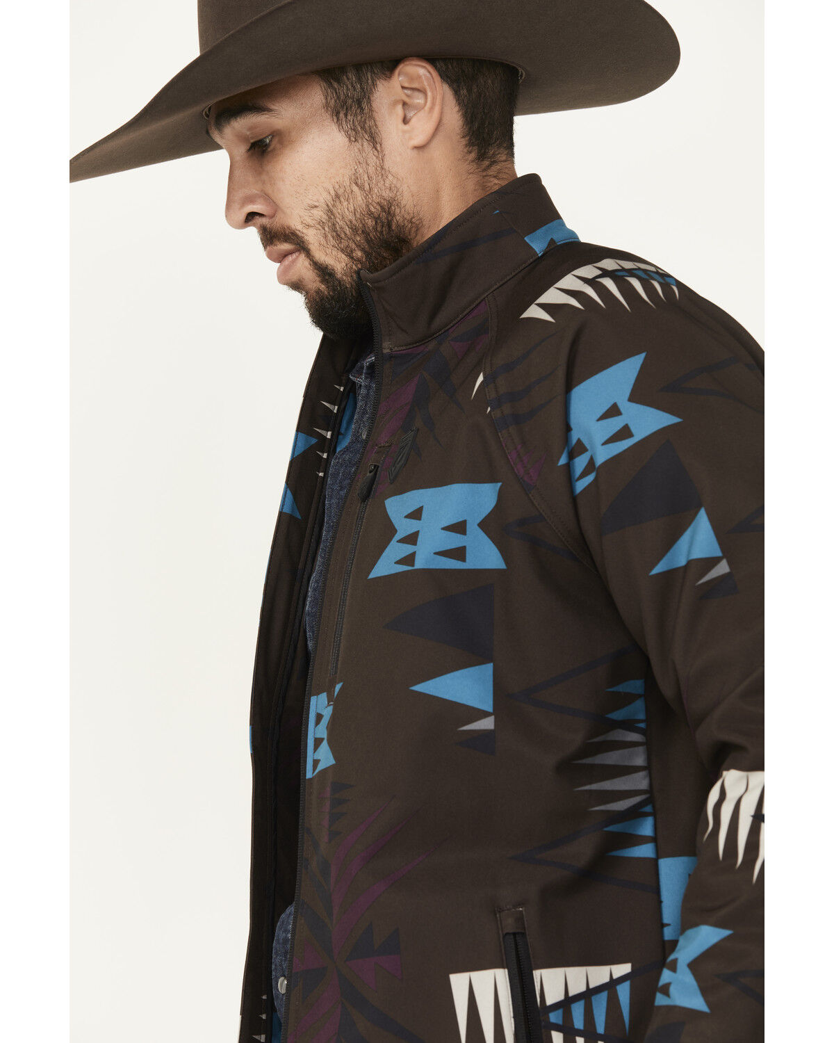 Image #2 - RANK 45® Men's Southwestern Print Softshell Jacket - Big, Chocolate, hi-res