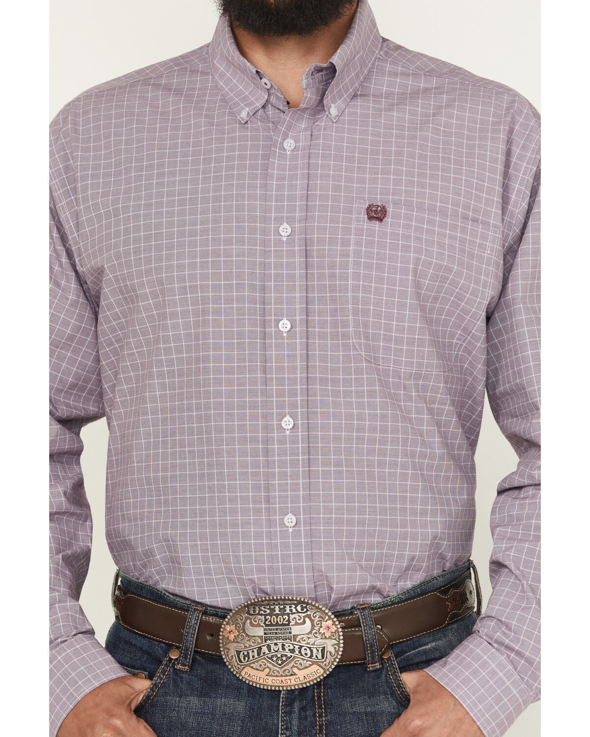 Image #3 - Cinch Men's Checkered Long Sleeve Button-Down Western Shirt, Light Purple, hi-res