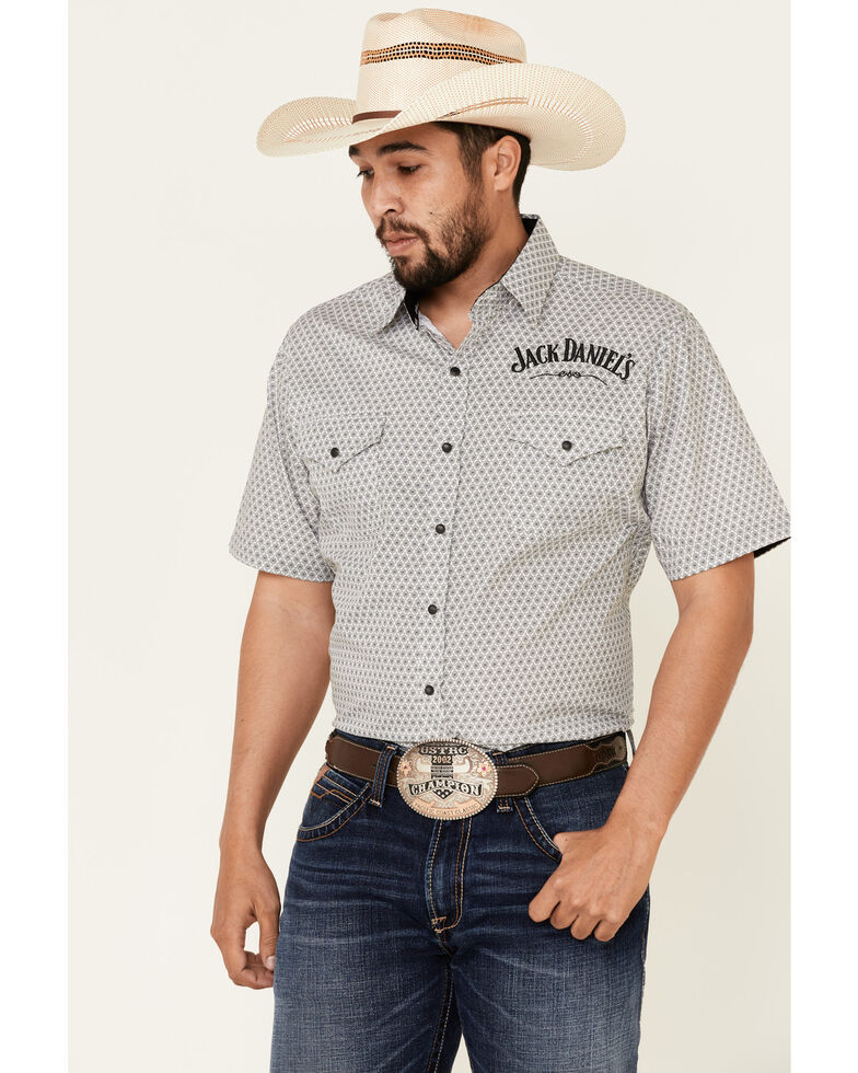Jack Daniel's Men's White Geo Print Short Sleeve Western Shirt , White, hi-res