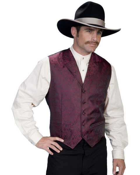 Image #1 - Rangewear by Scully Black Paisley Button Vest, Burgundy, hi-res