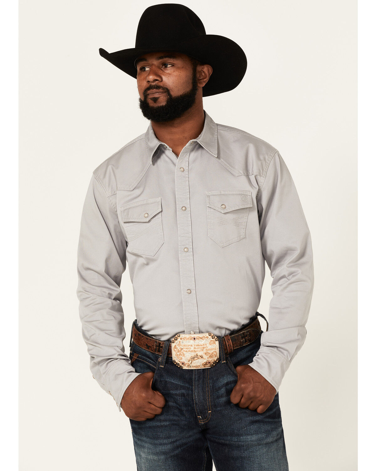 Image #1 - Blue Ranchwear Men's Twill Long Sleeve Snap Western Workshirt, Light Grey, hi-res