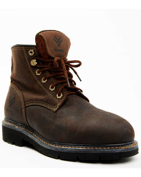 Hawx Men's Oily Crazy Horse Full Grain Lace-Up 6" Work Boot - Round Toe , Brown, hi-res