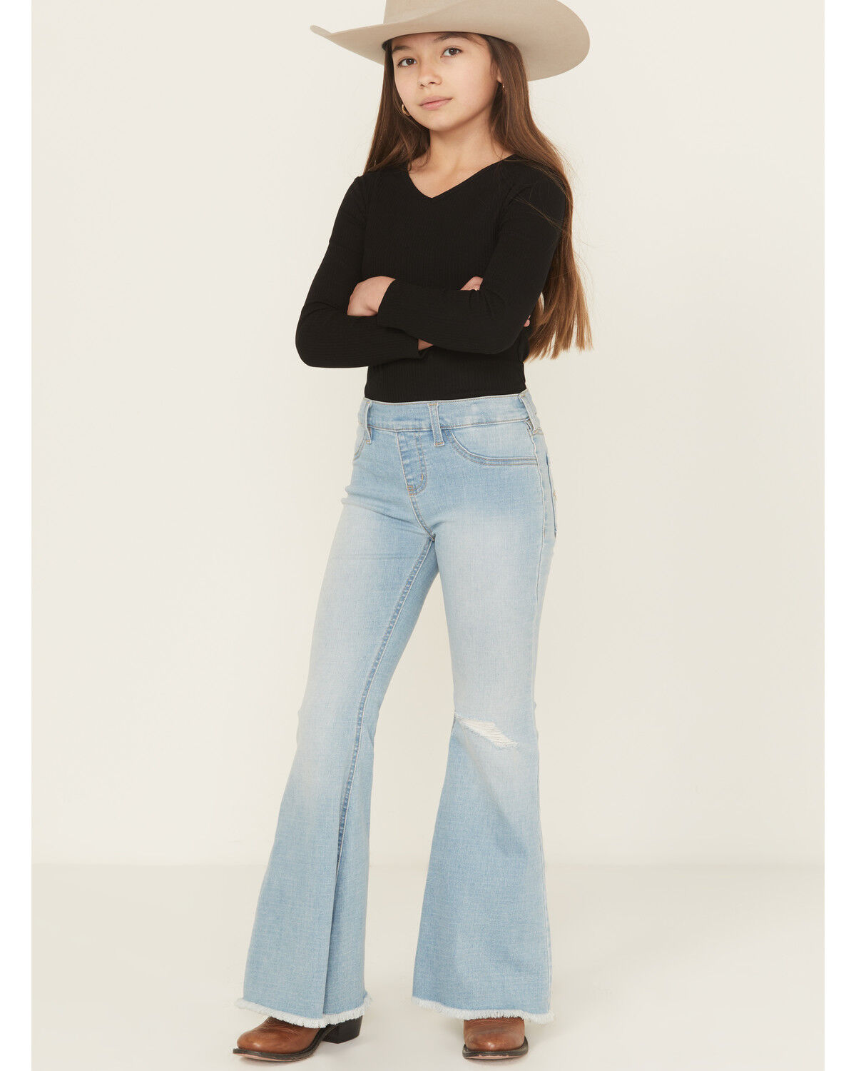 Image #1 - Shyanne Girls' Light Wash Flare Stretch Denim Jeans, Medium Wash, hi-res
