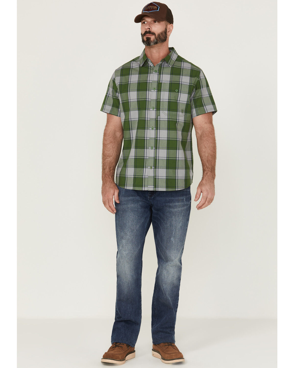 Image #2 - Brothers and Sons Men's Performance Large Plaid Short Sleeve Button-Down Western Shirt, Kelly Green, hi-res