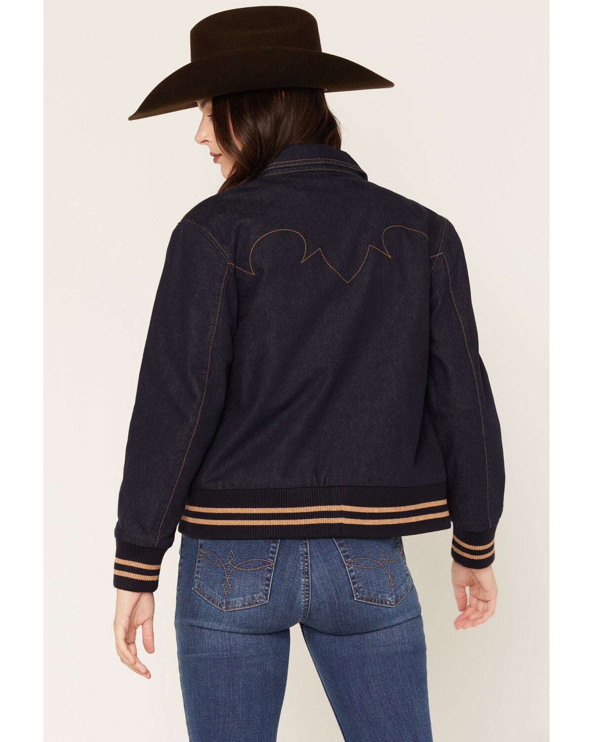 Image #4 - Rock & Roll Denim Women's Dark Wash Bomber Jacket, Dark Wash, hi-res