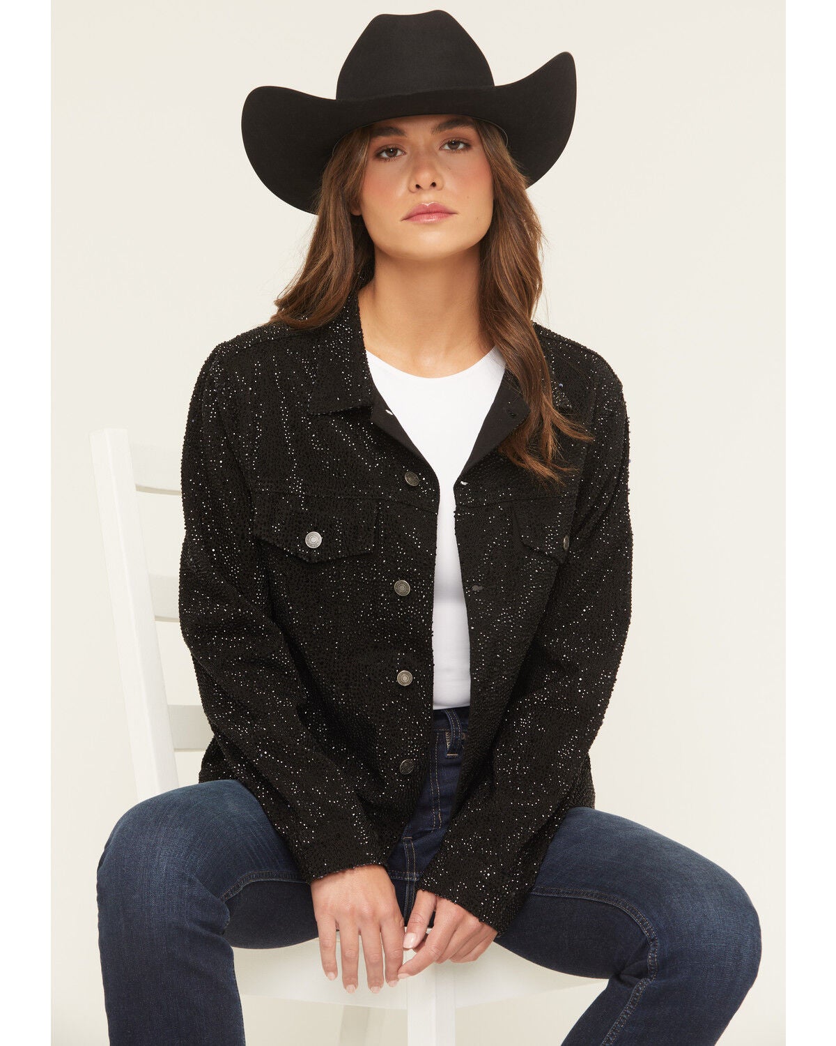 Daniel Diamond Women's Cash Embellished Denim Jacket, Black, hi-res