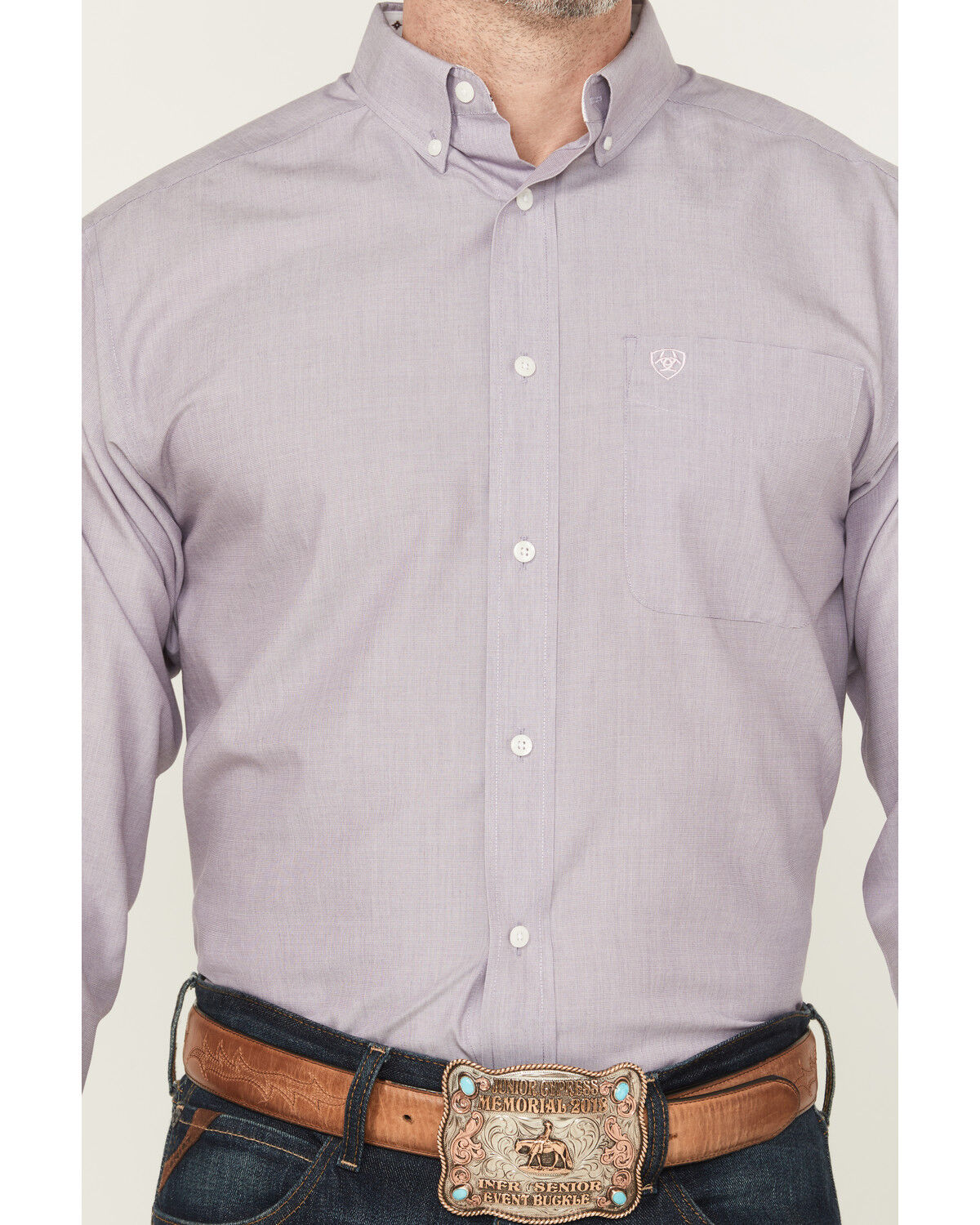 Image #3 - Ariat Men's Solid Long Sleeve Button-Down Western Shirt, Light Purple, hi-res