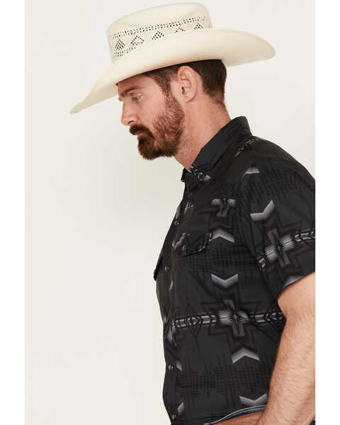 Image #2 - Rock & Roll Denim Men's Southwestern Print Short Sleeve Performance Pearl Snap Western Shirt, Black, hi-res
