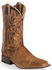 Justin Men's Bent Rail Distressed Cognac Cowboy Boots - Square Toe, Brown, hi-res