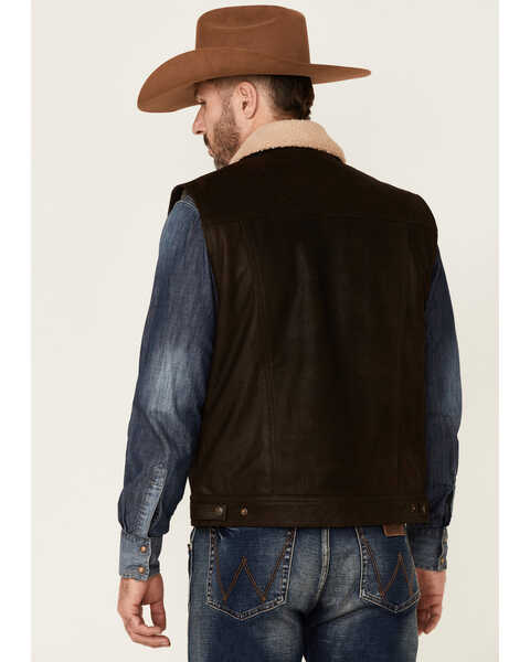 Image #4 - Cripple Creek Men's Mocha Lightweight Buffalo Nappa Snap-Front Leather Vest , Brown, hi-res