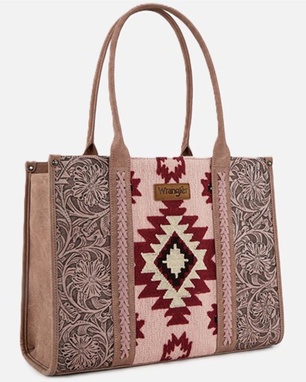 Wrangler Women's Southwestern Print Tooled Concealed Carry Tote Bag, Hot Pink, hi-res