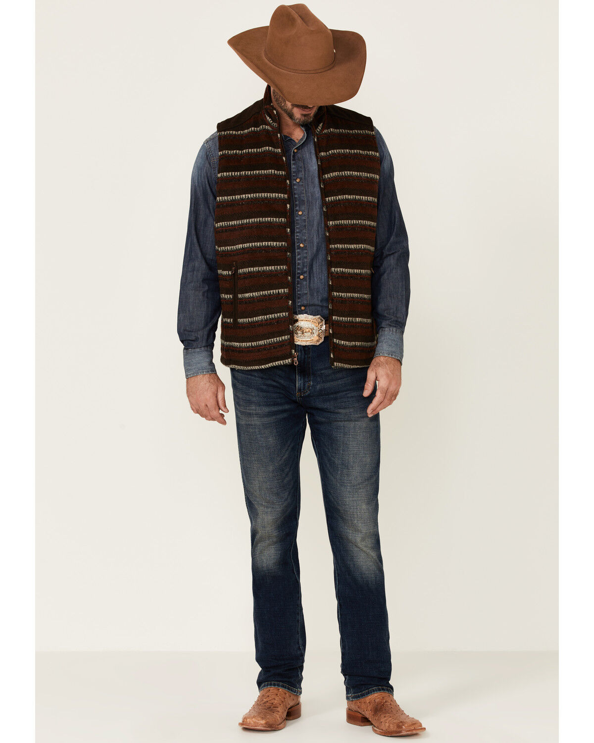 Image #2 - Cripple Creek Men's Navajo Print Zip-Front Blanket Vest, Brown, hi-res