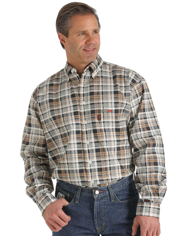 Cinch WRX Flame-Resistant Brown Plaid Shirt, Brown, hi-res