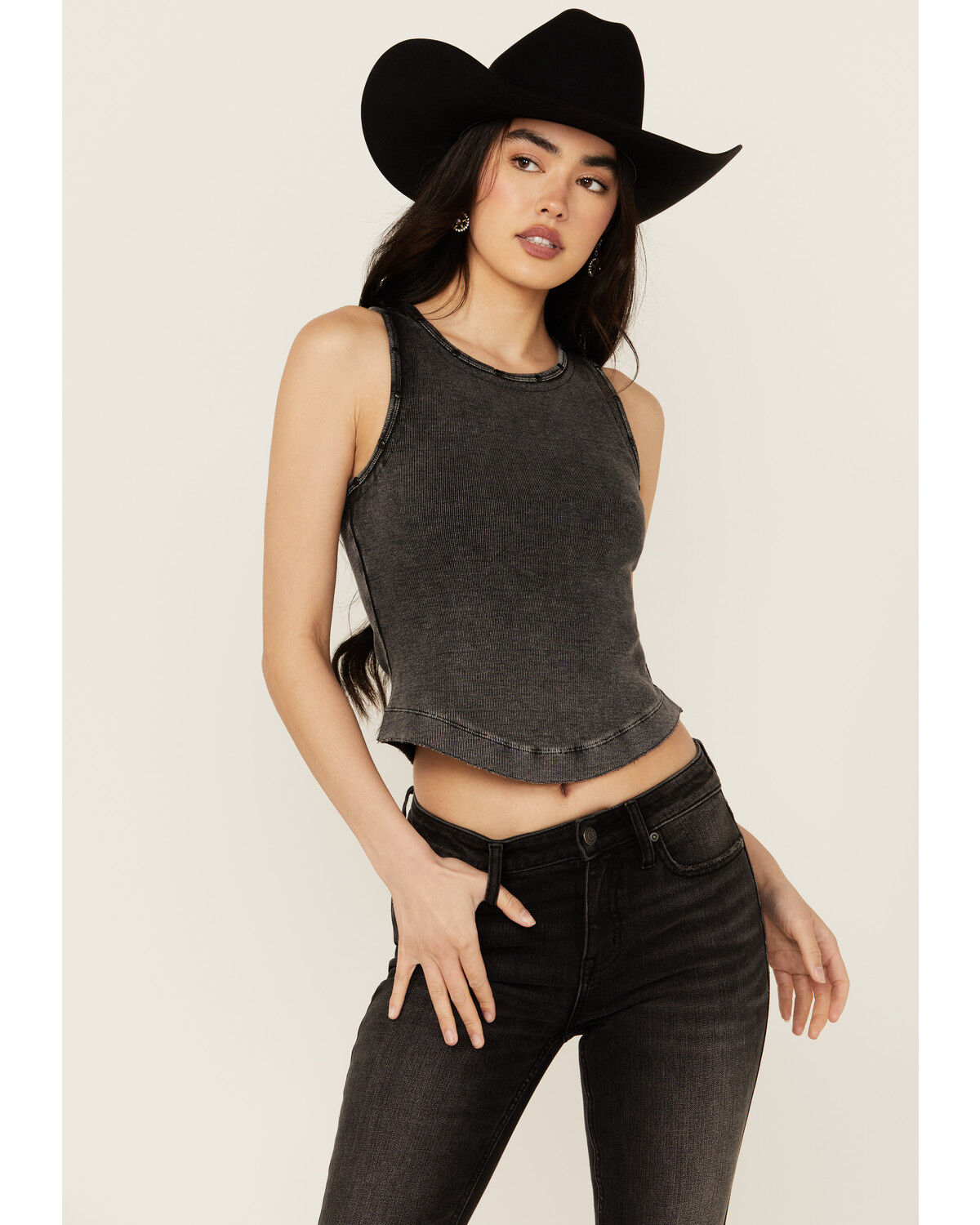 Image #1 - Idyllwind Women's Ribbed Studded Tank, Black, hi-res