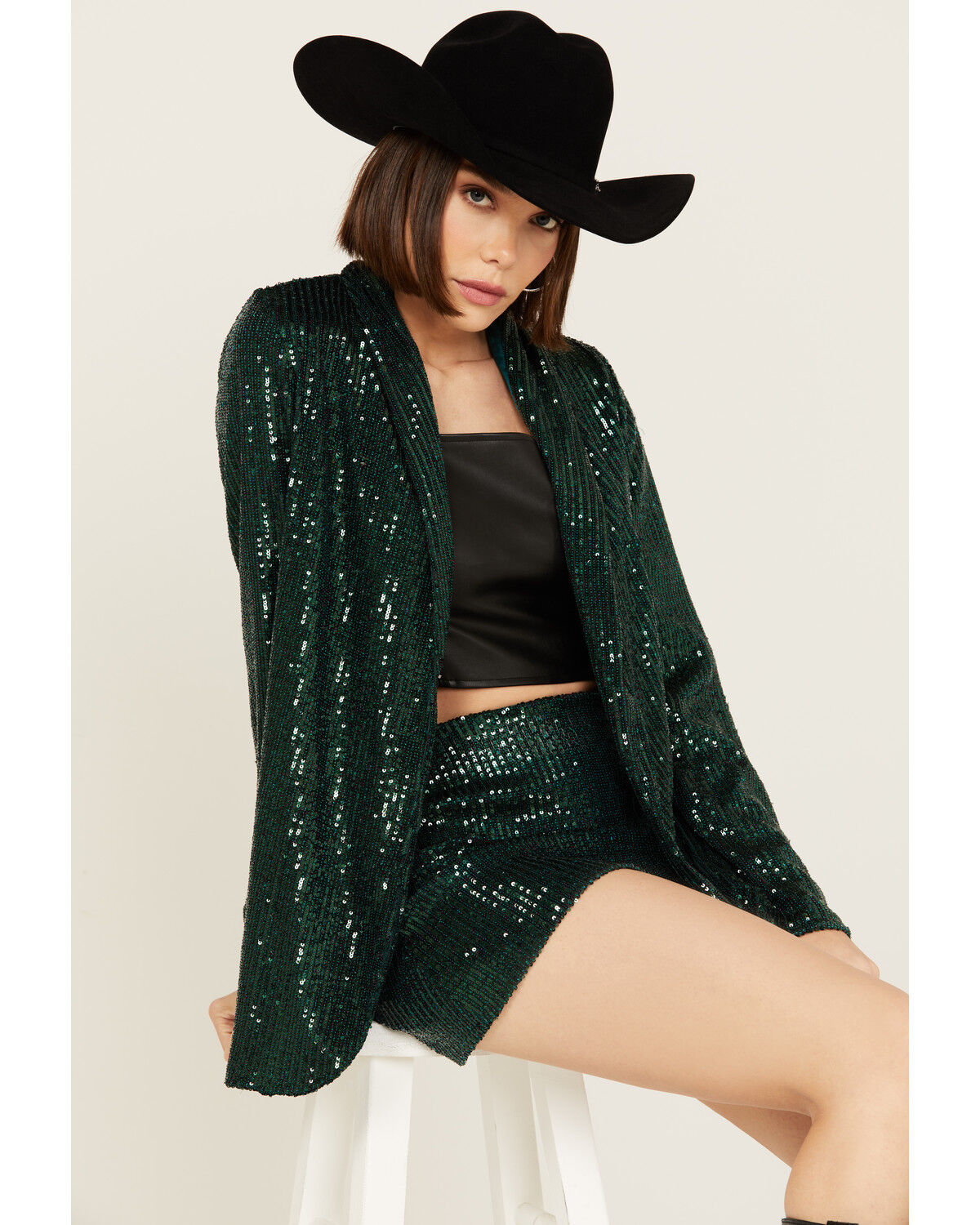 Image #1 - Show Me Your Mumu Women's Sequins Dance Blazer, Dark Green, hi-res