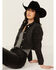 Image #1 - Vibrant Denim Women's Rhinestone Cropped Denim Jacket, Black, hi-res
