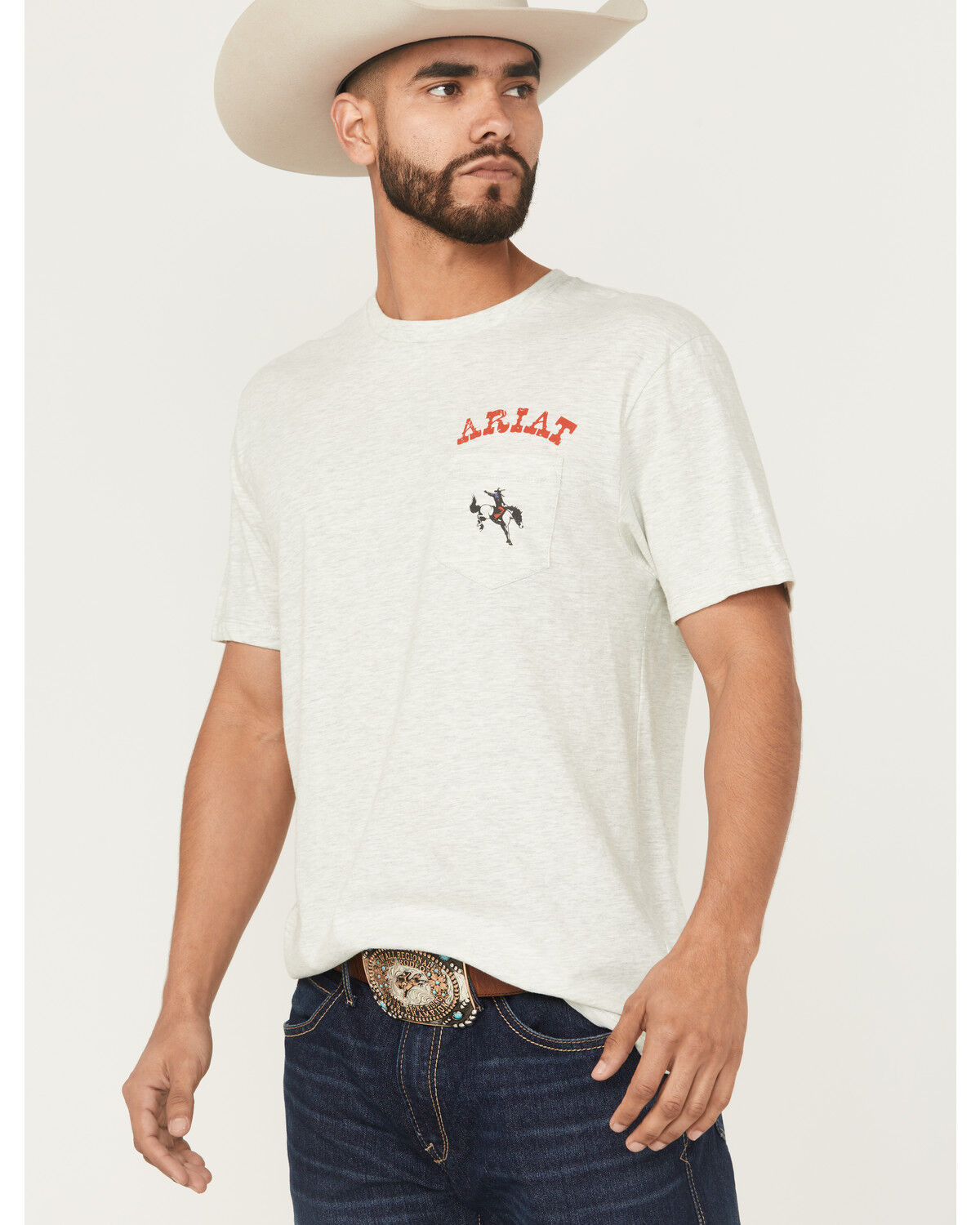 Image #1 - Ariat Men's Bronc Short Sleeve Graphic T-Shirt, Heather Grey, hi-res