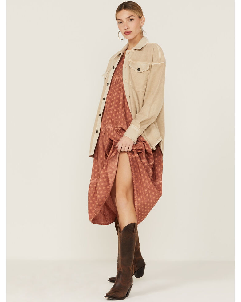 Cleo + Wolf Women's Sand Oversized French Terry Shacket, Sand, hi-res