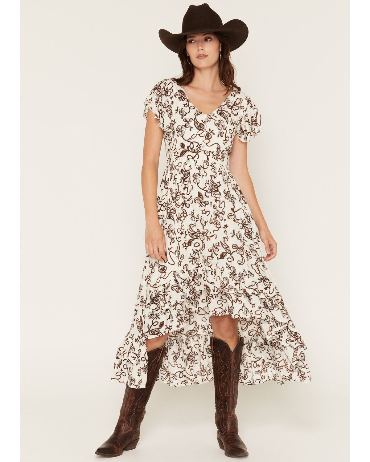 Image #1 - Rosabelle Honey Women's Western Print High Low Midi Dress, Cream, hi-res