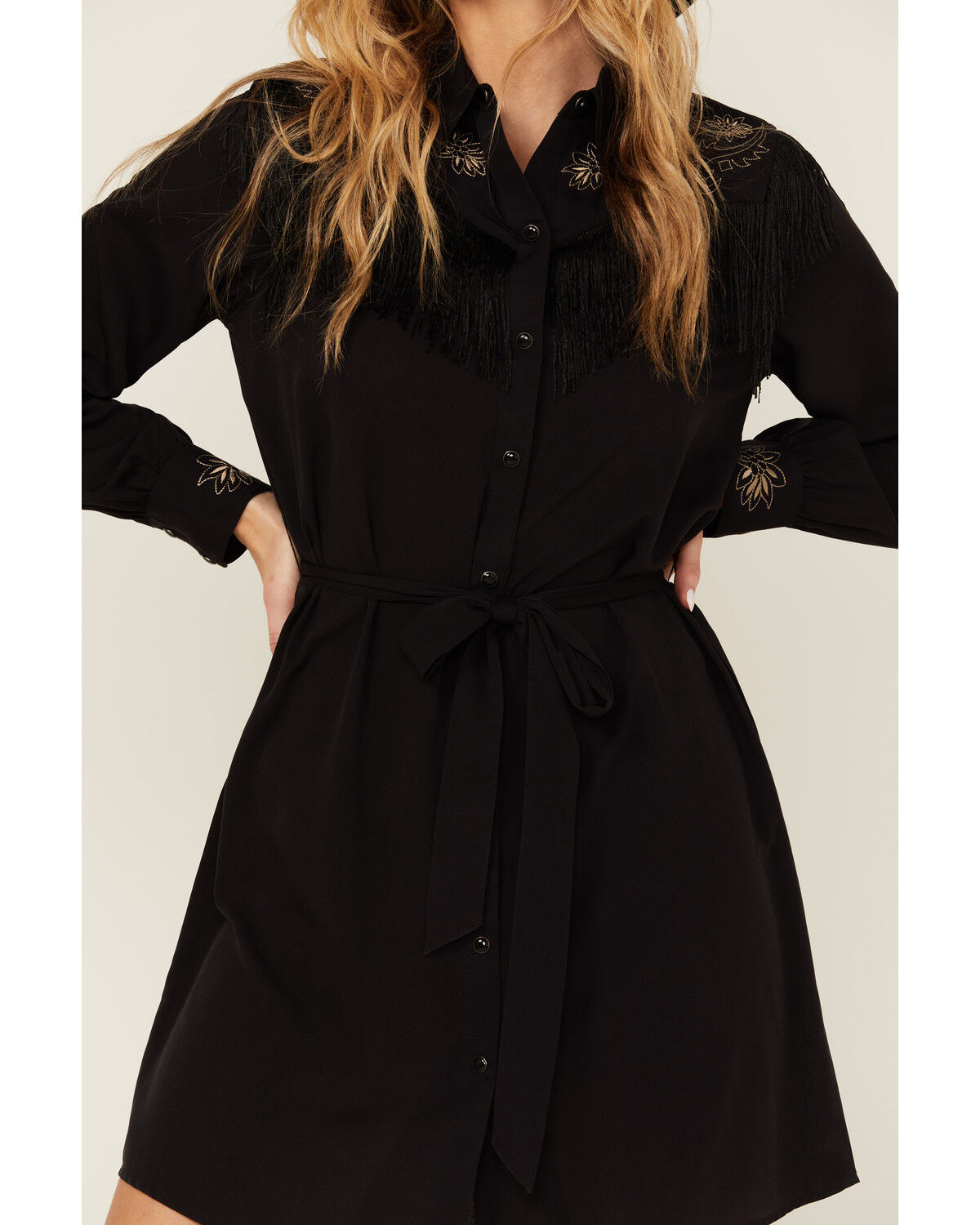 Image #3 - Rock & Roll Denim Women's Fringe Long Sleeve Snap Mini Dress, , hi-res