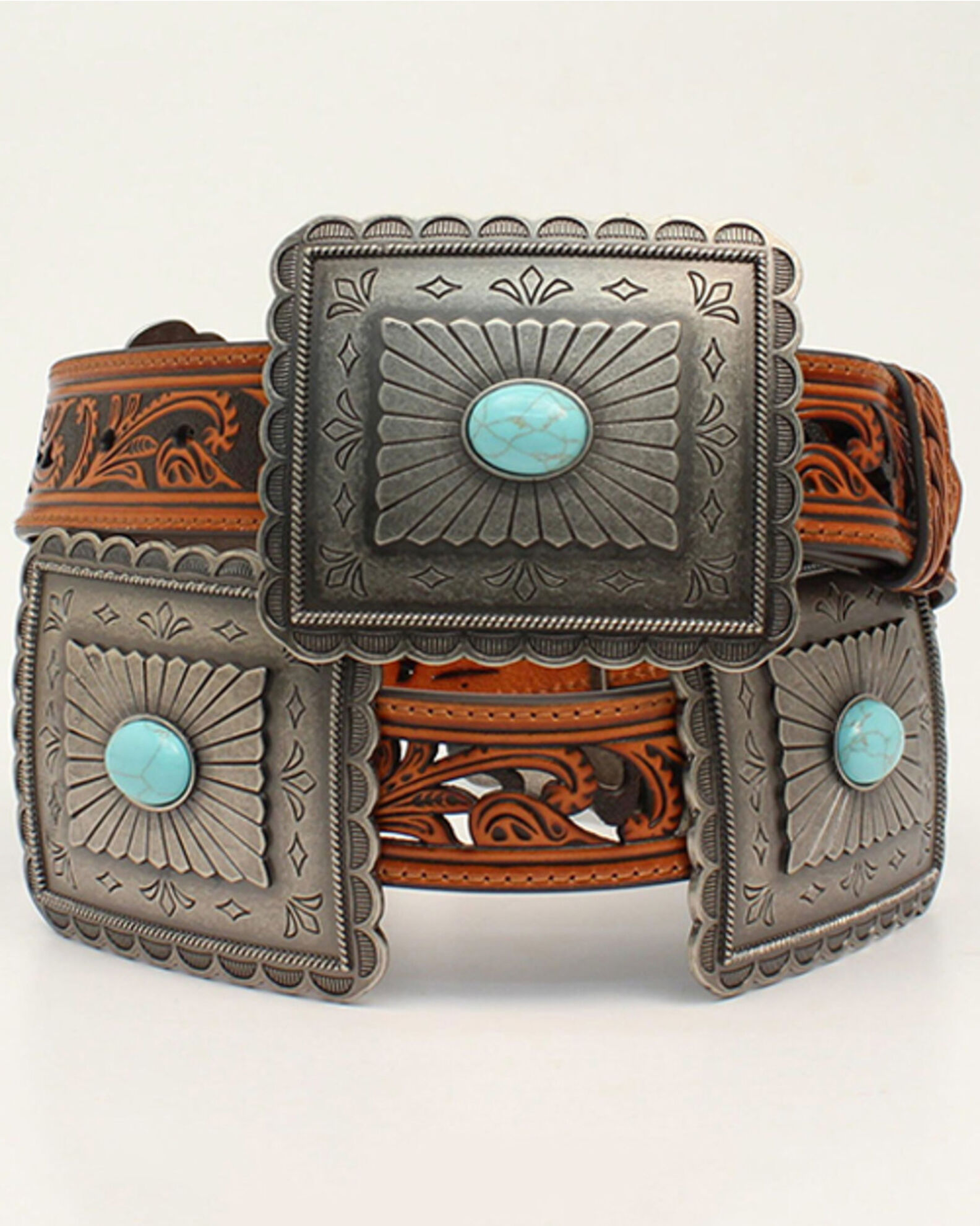 Image #1 - Ariat Women's Turquoise Concho Western Belt, Tan, hi-res