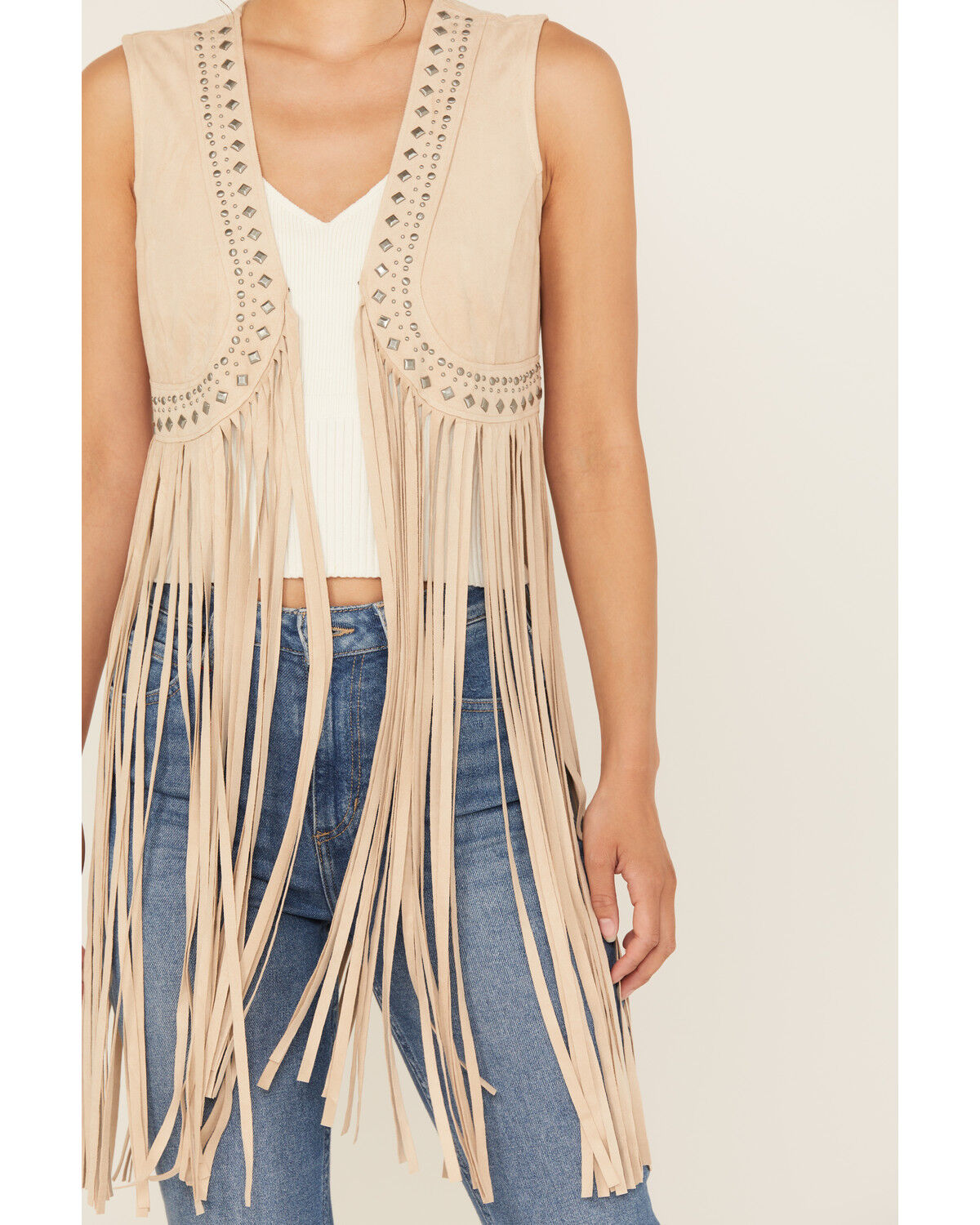 Image #3 - Idyllwind Women's Walnut Studded Fringe Faux Suede Vest, Sand, hi-res
