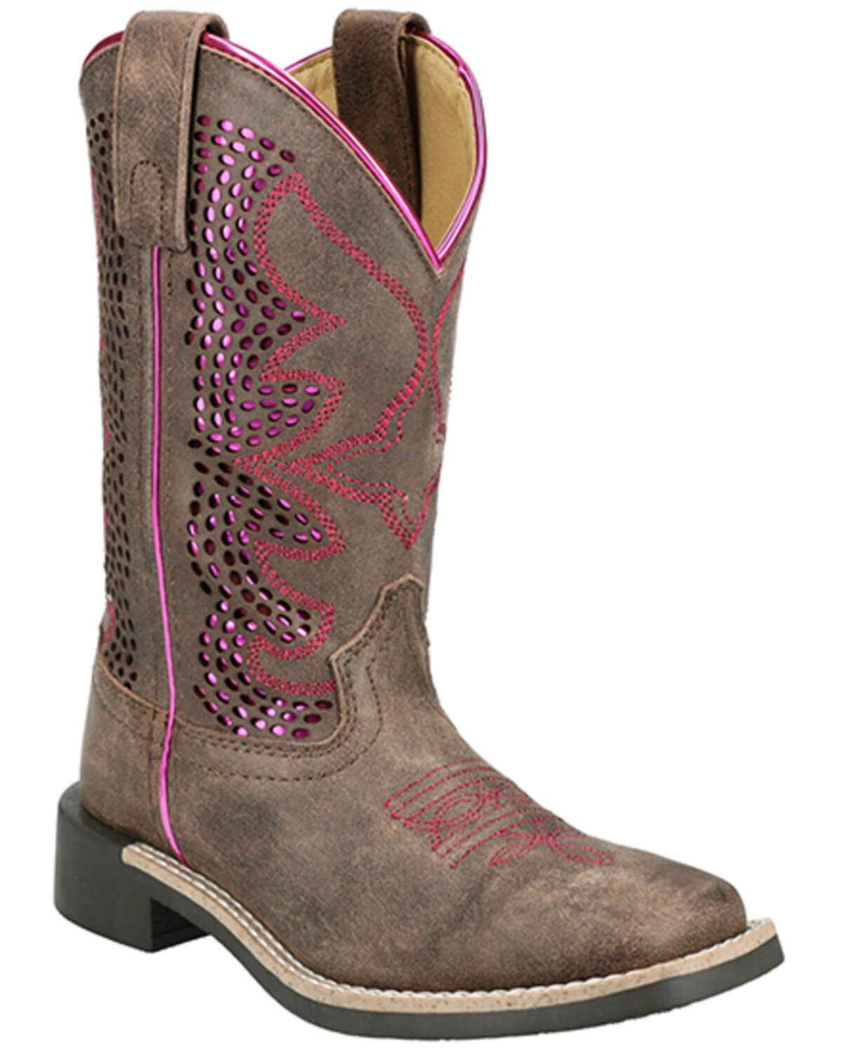 Image #1 - Smoky Mountain Little Girls' Willow Western Boots - Broad Square Toe, Brown, hi-res