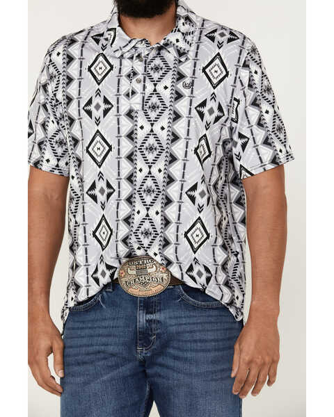 Image #3 - Panhandle Men's Southwestern Print Short Sleeve Performance Polo Shirt , Charcoal, hi-res