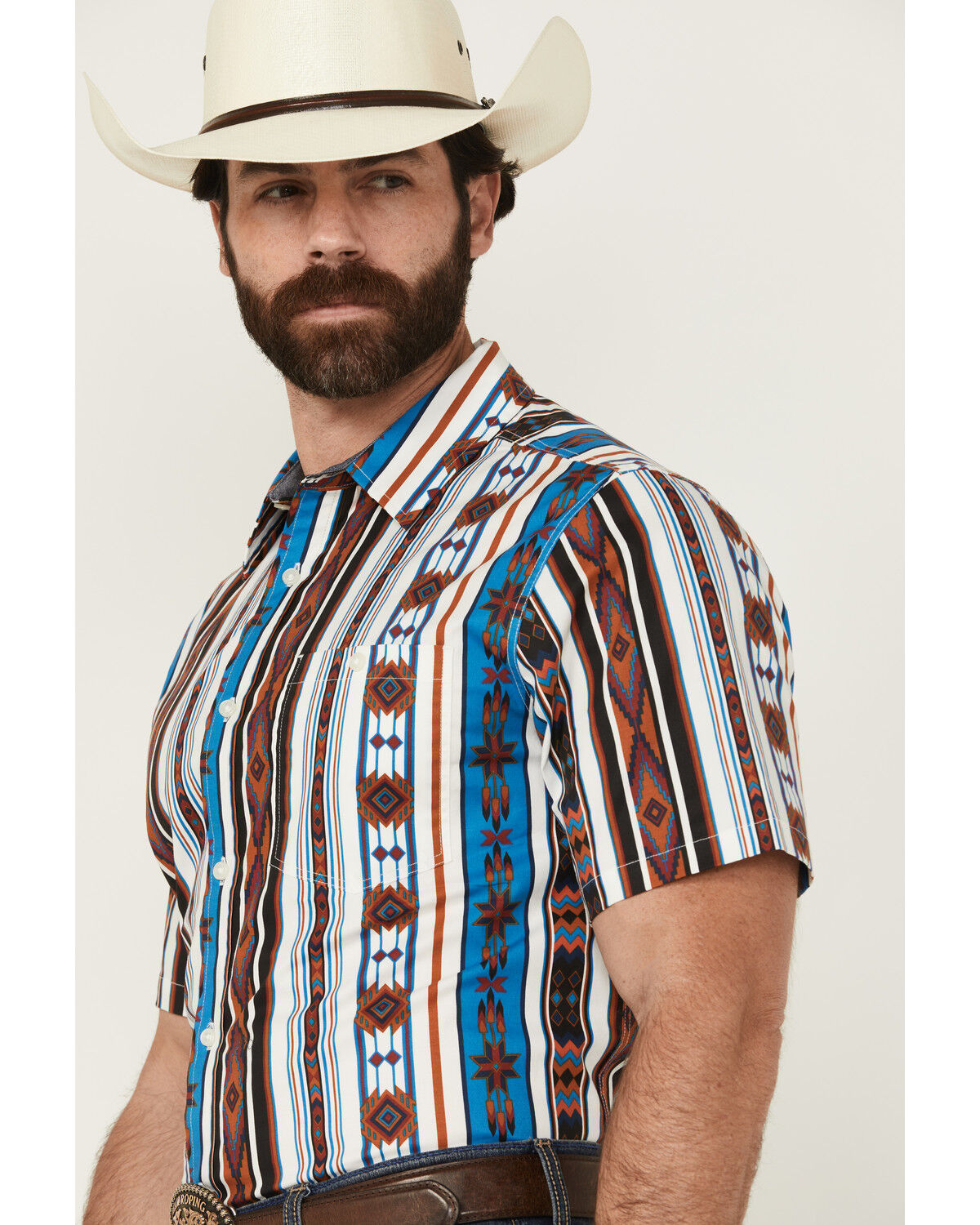 Image #2 - RANK 45® Men's Dylon Southwestern Striped Print Short Sleeve Button-Down Stretch Western Shirt, Multi, hi-res