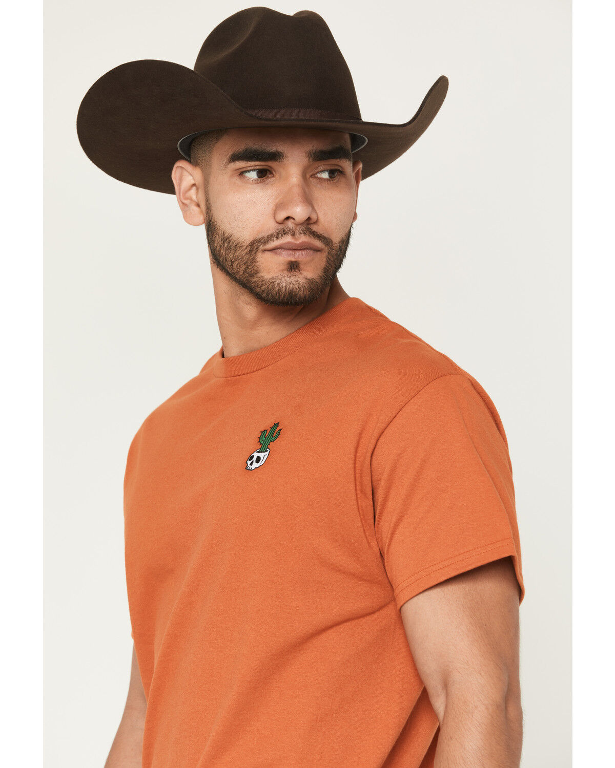 Image #2 - Riot Society Men's Cactus Skull Embroidered Short Sleeve T-Shirt, Dark Orange, hi-res