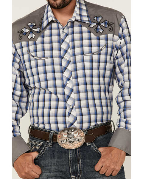 Image #3 - Roper Men's Checkered Embroidered Plaid Print Long Sleeve Pearl Snap Western Shirt , , hi-res