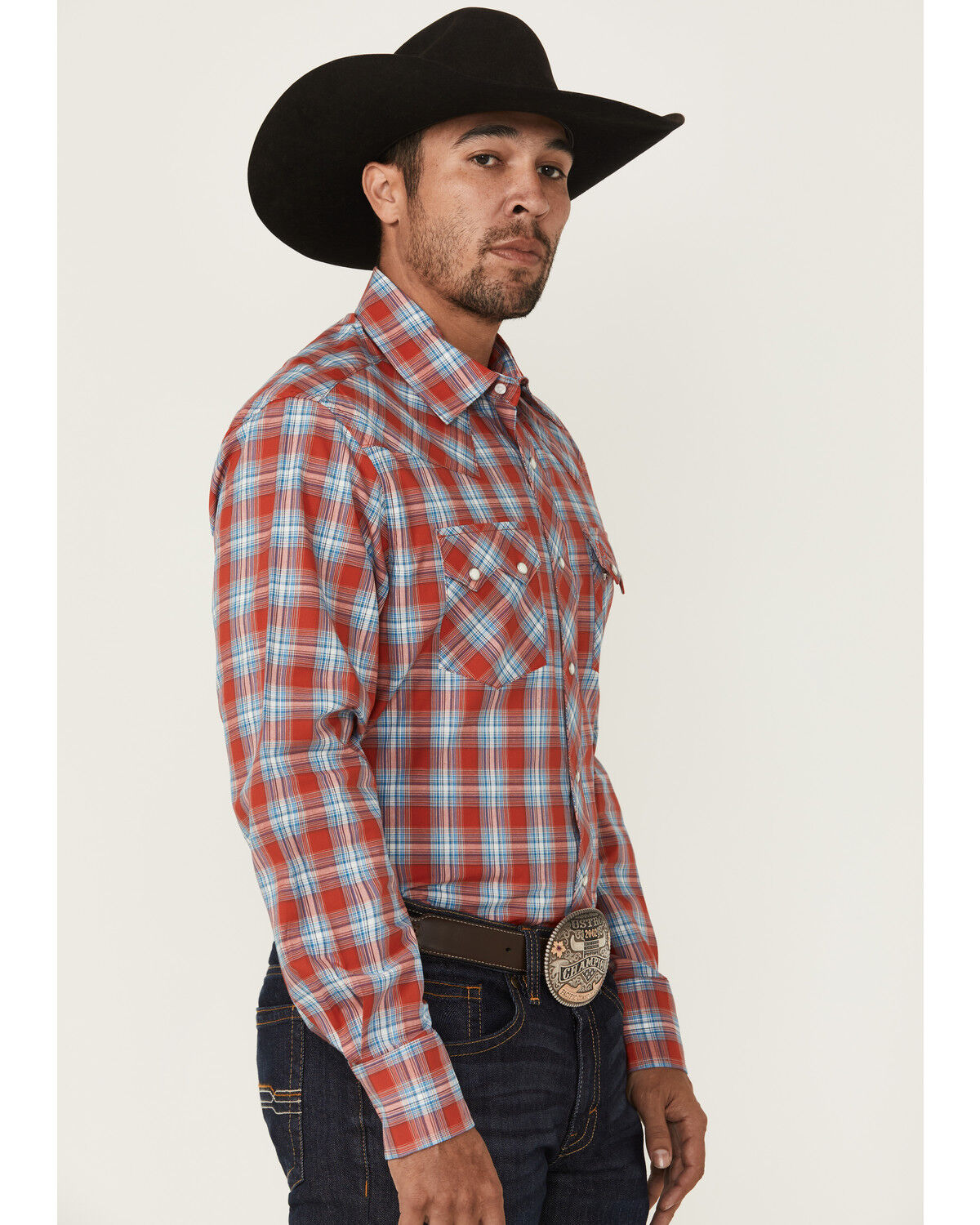 Image #2 - Wrangler Retro Men's Plaid Print Long Sleeve Snap Western Shirt - Tall, Red, hi-res