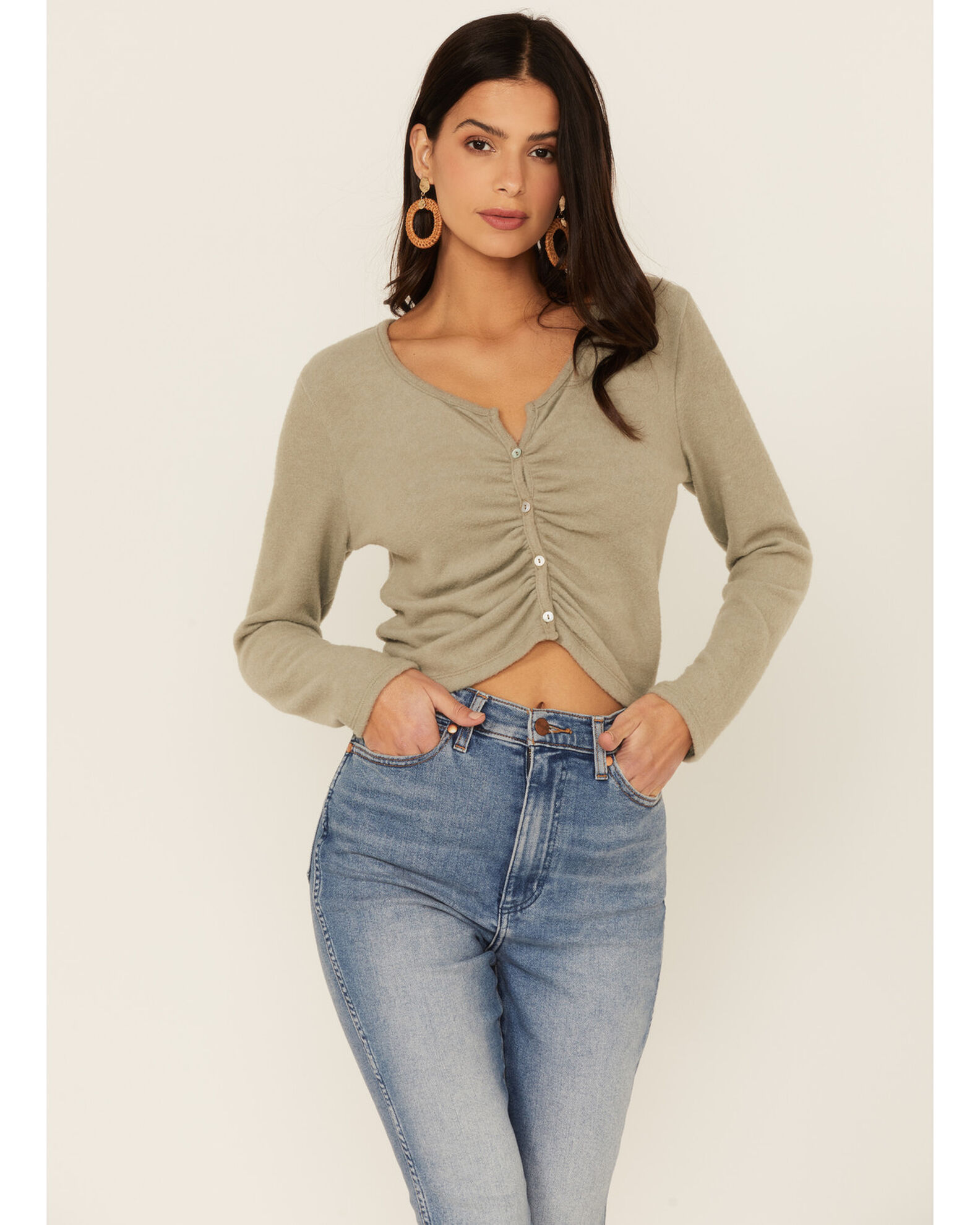 Button front store knit top