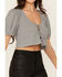 Image #3 - Beyond The Radar Women's Tie-Front Short Sleeve Cropped Shirt, Black, hi-res