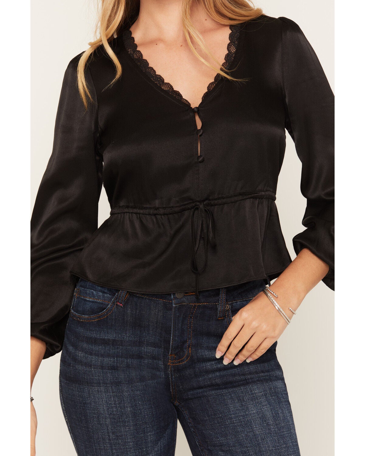 Image #3 - Idyllwind Women's Berwick Tie-Front Blouse, Black, hi-res