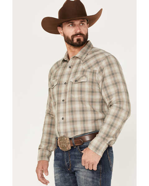 Image #2 - Blue Ranchwear Men's Plaid Print Snap Western Flannel Work Shirt , Tan, hi-res