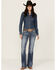 Image #1 - Rock & Roll Denim Women's Dark Wash Stitched Pocket Bootcut Stretch Denim Jeans, Blue, hi-res